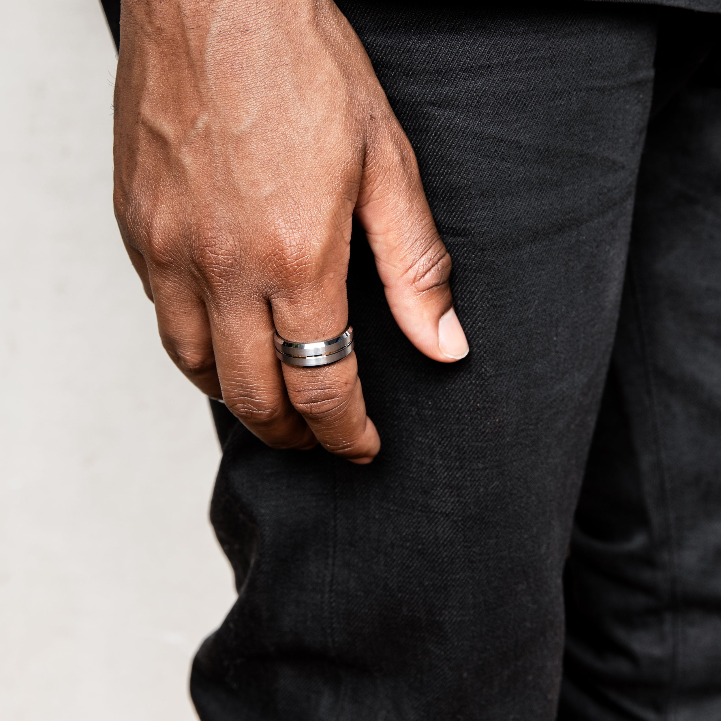 Striped Tungsten Ring (Silver) 8MM